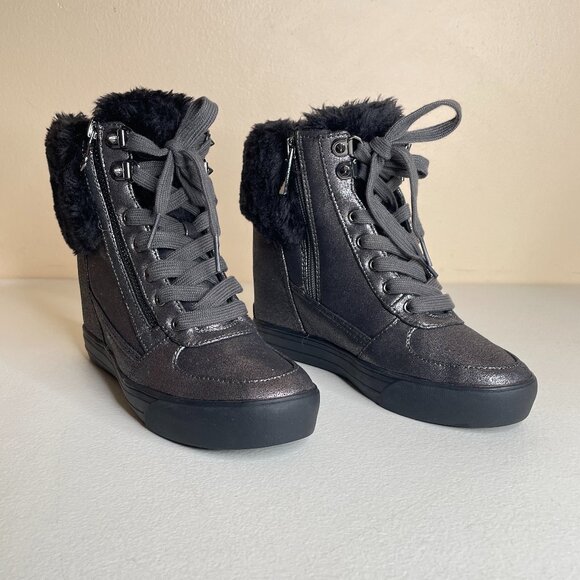 Guess Dustyn Faux Fur Hidden Wedge Sneaker Ankle Boots Size 6.5 - Picture 16 of 16